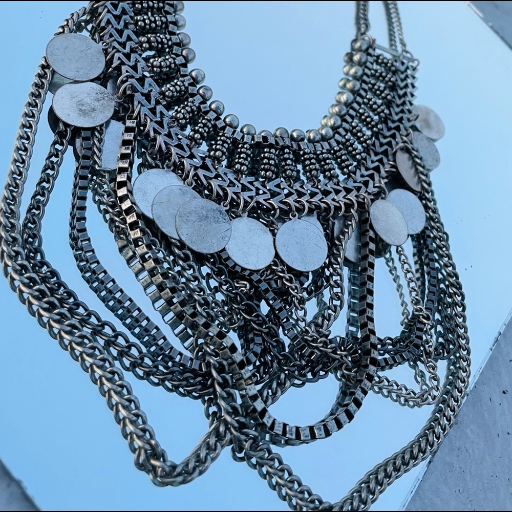 Silver layered statement necklace